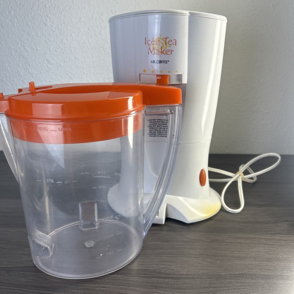 Mr Coffee Iced Tea Maker TM20P Tested Works Staining As Is Orange Lid 3 Qts
